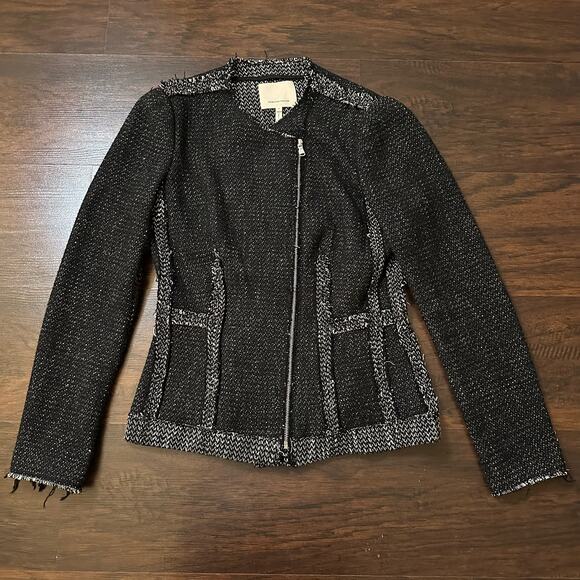 Rebecca Taylor black & cream knit zip-up jacket size 6 - Picture 6 of 12